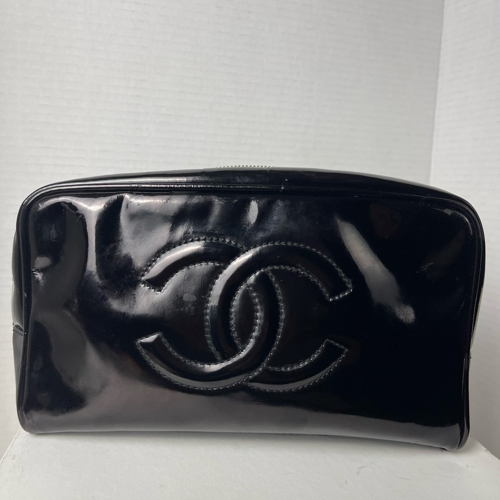 ✅CHANEL✅ Authentic Cosmetic Large Pouch Bag Patent Leather
